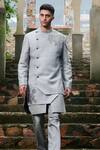 Rachit Khanna_Grey Matka Silk Layered Sherwani Set _Online_at_Aza_Fashions