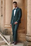 Shop_Rachit Khanna_Green Suiting Notched Lapel Tuxedo And Pant Set  _at_Aza_Fashions