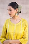 Label Mansi Nagdev_Yellow Tissue Chanderi Embroidery Bead Round Kiran A-line Kurta Set _at_Aza_Fashions