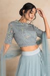 Shikha and Srishti Design_Blue Net Embroidery Round Layered Lehenga Set _Online_at_Aza_Fashions