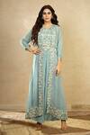 Buy Shikha And Srishti Design Blue Organza, Georgette Open Embroidered Jacket And Pant Set at Aza Fashions Buy_Shikha And Srishti Design_Blue Organza, Georgette Open Embroidered Jacket And Pant Set _at_Aza_Fashions