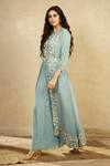Shop Shikha And Srishti Design Blue Organza, Georgette Open Embroidered Jacket And Pant Set at Aza Fashions Shop_Shikha And Srishti Design_Blue Organza, Georgette Open Embroidered Jacket And Pant Set _at_Aza_Fashions