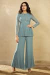 Buy Shikha And Srishti Design Blue Organza, Georgette Round Pleated Peplum Top And Pant Set at Aza Fashions Buy_Shikha And Srishti Design_Blue Organza, Georgette Round Pleated Peplum Top And Pant Set _at_Aza_Fashions