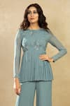 Shikha And Srishti Design Blue Organza, Georgette Round Pleated Peplum Top And Pant Set Online at Aza Fashions Shikha And Srishti Design_Blue Organza, Georgette Round Pleated Peplum Top And Pant Set _Online_at_Aza_Fashions