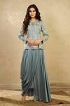 Buy_Shikha And Srishti Design_Blue Silk, Organza, Satin Round Embroidered Jacket And Skirt Set _at_Aza_Fashions