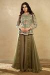 Shop Shikha And Srishti Design Green Organza Round Embroidered Jacket And Flared Pant Set at Aza Fashions Shop_Shikha And Srishti Design_Green Organza Round Embroidered Jacket And Flared Pant Set _at_Aza_Fashions