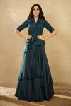 Buy_Shikha and Srishti Design_Blue Organza Embroidery V Neck Layered Lehenga Set _at_Aza_Fashions