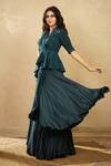 Buy_Shikha and Srishti Design_Blue Organza Embroidery V Neck Layered Lehenga Set _Online_at_Aza_Fashions