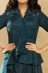 Shop_Shikha and Srishti Design_Blue Organza Embroidery V Neck Layered Lehenga Set _Online_at_Aza_Fashions