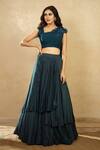 Shikha And Srishti Design Blue Organza, Georgette, Modal Silk Asymmetric Layered Lehenga Set Online at Aza Fashions Shikha And Srishti Design_Blue Organza, Georgette, Modal Silk Asymmetric Layered Lehenga Set _Online_at_Aza_Fashions