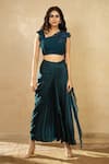 Shop_Shikha And Srishti Design_Blue Organza, Georgette, Satin Asymmetric Draped Skirt Set _at_Aza_Fashions