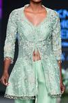 Shikha And Srishti Design Green Organza V Neck Embroidered Jacket And Palazzo Set Online at Aza Fashions Shikha And Srishti Design_Green Organza V Neck Embroidered Jacket And Palazzo Set _Online_at_Aza_Fashions