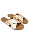 Buy_Daisie_Gold Cross Strap Sliders_at_Aza_Fashions