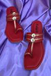 Shop Daisie Red Embellished Kolhapuri Flats at Aza Fashions Shop_Daisie_Red Embellished Kolhapuri Flats_at_Aza_Fashions
