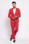 Emblaze_Red Viscose Notched Lapel Blazer And Pant Set _Online_at_Aza_Fashions