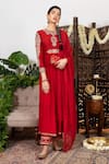 Buy_Nadima Saqib_Red Anarkali Chanderi Embroidery Round Set _at_Aza_Fashions