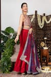 Nadima Saqib_Red Dupatta Georgette, Lehenga And Blouse Chanderi Round Set _Online_at_Aza_Fashions