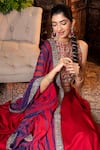 Shop_Nadima Saqib_Red Dupatta Georgette, Lehenga And Blouse Chanderi Round Set _Online_at_Aza_Fashions