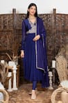 Buy_Nadima Saqib_Blue Anarkali Chanderi, Georgette Churidar Pant Gathered Sleeve Angrakha Set _at_Aza_Fashions