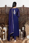 Shop_Nadima Saqib_Blue Anarkali Chanderi, Georgette Churidar Pant Gathered Sleeve Angrakha Set _at_Aza_Fashions