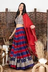 Nadima Saqib_Blue Lehenga And Blouse Chanderi Embroidery V Neck Tie & Dye Set _Online_at_Aza_Fashions