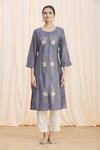 Buy_Adara Khan_Grey Rayon Slub Floral Embroidered Kurta Pant Set_Online_at_Aza_Fashions