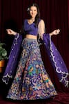 Buy_Aayushi Maniar_Purple Dupatta Organza, Lehenga And Blouse Crepe Silk V Neck Printed Set_at_Aza_Fashions