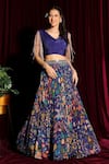 Aayushi Maniar_Purple Dupatta Organza, Lehenga And Blouse Crepe Silk V Neck Printed Set_Online_at_Aza_Fashions