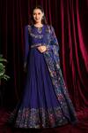 Buy_Aayushi Maniar_Purple Anarkali Crepe Silk, Dupatta Organza Round With Printed_at_Aza_Fashions