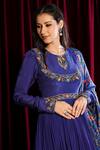 Aayushi Maniar_Purple Anarkali Crepe Silk, Dupatta Organza Round With Printed_at_Aza_Fashions