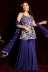 Aayushi Maniar_Purple Tunic Raw Silk Embroidery V Neck Floral Motif Set _Online_at_Aza_Fashions