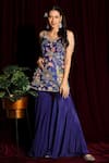 Buy_Aayushi Maniar_Purple Tunic Raw Silk Embroidery V Neck Floral Motif Set _Online_at_Aza_Fashions