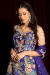 Shop_Aayushi Maniar_Purple Tunic Raw Silk Embroidery V Neck Floral Motif Set _Online_at_Aza_Fashions