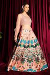 Aayushi Maniar_Peach Embroidery Asymmetric Floral Motif Lehenga Set _Online_at_Aza_Fashions