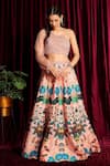 Buy_Aayushi Maniar_Peach Embroidery Asymmetric Floral Motif Lehenga Set _Online_at_Aza_Fashions