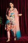 Buy Aayushi Maniar Peach Dupatta Organza, Pant Cotton Silk, Tunic Habutai Floral Motif Kurta Set at Aza Fashions Buy_Aayushi Maniar_Peach Dupatta Organza, Pant Cotton Silk, Tunic Habutai Floral Motif Kurta Set _at_Aza_Fashions