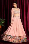 Buy Aayushi Maniar Peach Dupatta Organza, Lehenga And Blouse Crepe Silk V Neck Gathered Set at Aza Fashions Buy_Aayushi Maniar_Peach Dupatta Organza, Lehenga And Blouse Crepe Silk V Neck Gathered Set _at_Aza_Fashions