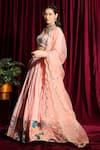 Buy Aayushi Maniar Peach Dupatta Organza, Lehenga And Blouse Crepe Silk V Neck Gathered Set Online at Aza Fashions Buy_Aayushi Maniar_Peach Dupatta Organza, Lehenga And Blouse Crepe Silk V Neck Gathered Set _Online_at_Aza_Fashions