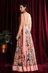 Shop_Aayushi Maniar_Peach Drape Net, Lehenga And Blouse Crepe Silk Notched Printed & Set_at_Aza_Fashions