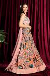 Buy_Aayushi Maniar_Peach Drape Net, Lehenga And Blouse Crepe Silk Notched Printed & Set_Online_at_Aza_Fashions
