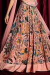 Shop_Aayushi Maniar_Peach Drape Net, Lehenga And Blouse Crepe Silk Notched Printed & Set_Online_at_Aza_Fashions
