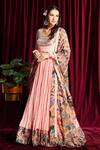 Aayushi Maniar_Peach Anarkali Crepe Silk Embroidery Scoop Neck With Printed Dupatta _Online_at_Aza_Fashions