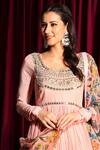 Aayushi Maniar_Peach Anarkali Crepe Silk Embroidery Scoop Neck With Printed Dupatta _at_Aza_Fashions