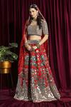Aayushi Maniar Red Dupatta Organza, Lehenga And Blouse Raw Silk Mirror Embroidered Bridal Set Online at Aza Fashions Aayushi Maniar_Red Dupatta Organza, Lehenga And Blouse Raw Silk Mirror Embroidered Bridal Set _Online_at_Aza_Fashions