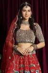Aayushi Maniar Red Dupatta Organza, Lehenga And Blouse Raw Silk Mirror Embroidered Bridal Set at Aza Fashions Aayushi Maniar_Red Dupatta Organza, Lehenga And Blouse Raw Silk Mirror Embroidered Bridal Set _at_Aza_Fashions