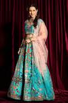 Buy_Aayushi Maniar_Blue Dupatta Organza, Lehenga And Blouse Raw Silk Mirror Embroidered Bridal Set_at_Aza_Fashions