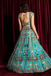 Shop_Aayushi Maniar_Blue Dupatta Organza, Lehenga And Blouse Raw Silk Mirror Embroidered Bridal Set_at_Aza_Fashions