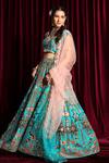Buy_Aayushi Maniar_Blue Dupatta Organza, Lehenga And Blouse Raw Silk Mirror Embroidered Bridal Set_Online_at_Aza_Fashions