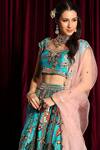 Aayushi Maniar_Blue Dupatta Organza, Lehenga And Blouse Raw Silk Mirror Embroidered Bridal Set_at_Aza_Fashions