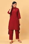 Buy_NUHH_Maroon Kurta And Pant 100% Cotton Round Schiffli Set  _at_Aza_Fashions